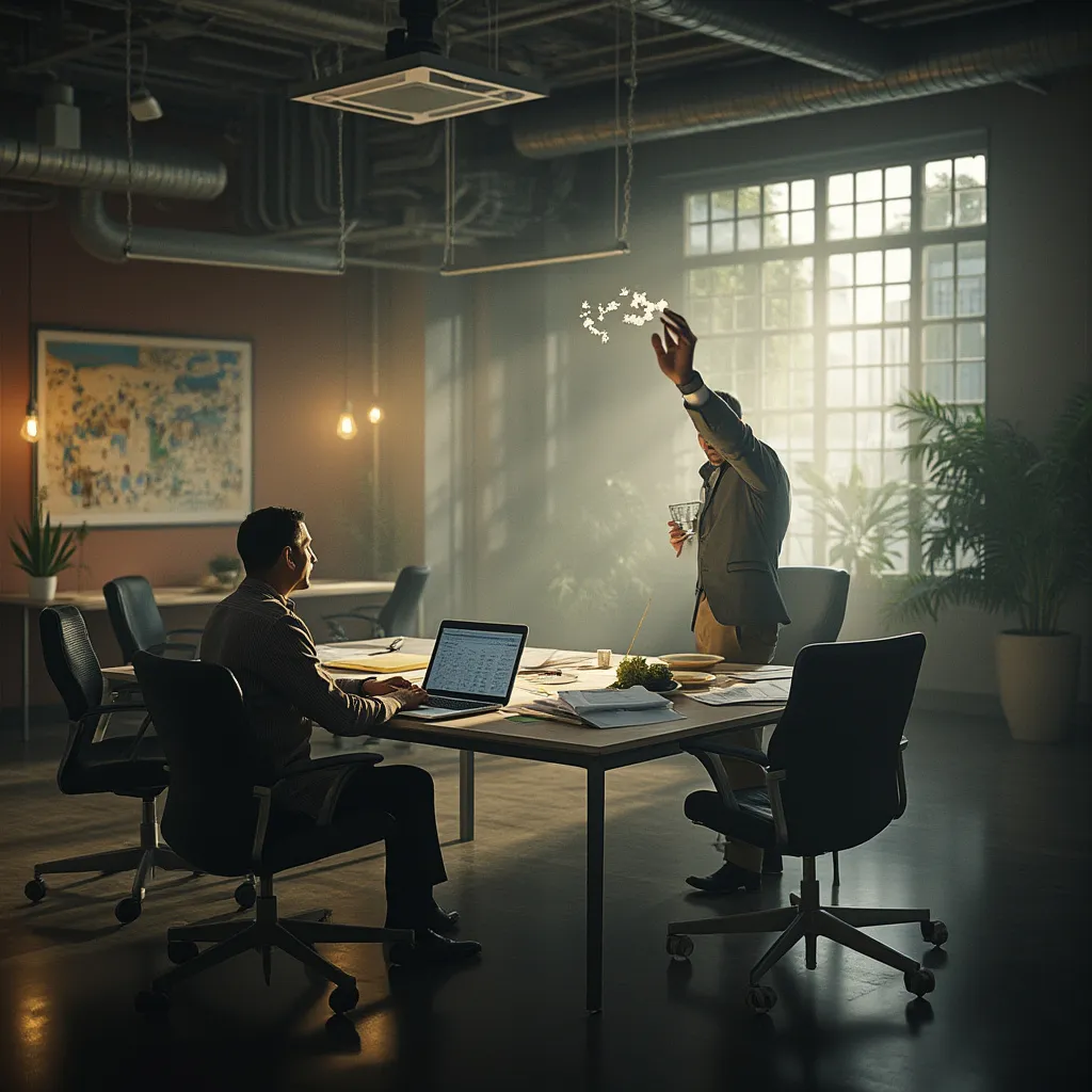 Fundadores discutiendo estrategias en los inicios de la empresa